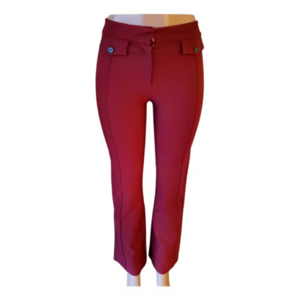 10 Crosby Derek Lam Burgundy Cotton High Rise Flare Trousers with tab detail 2